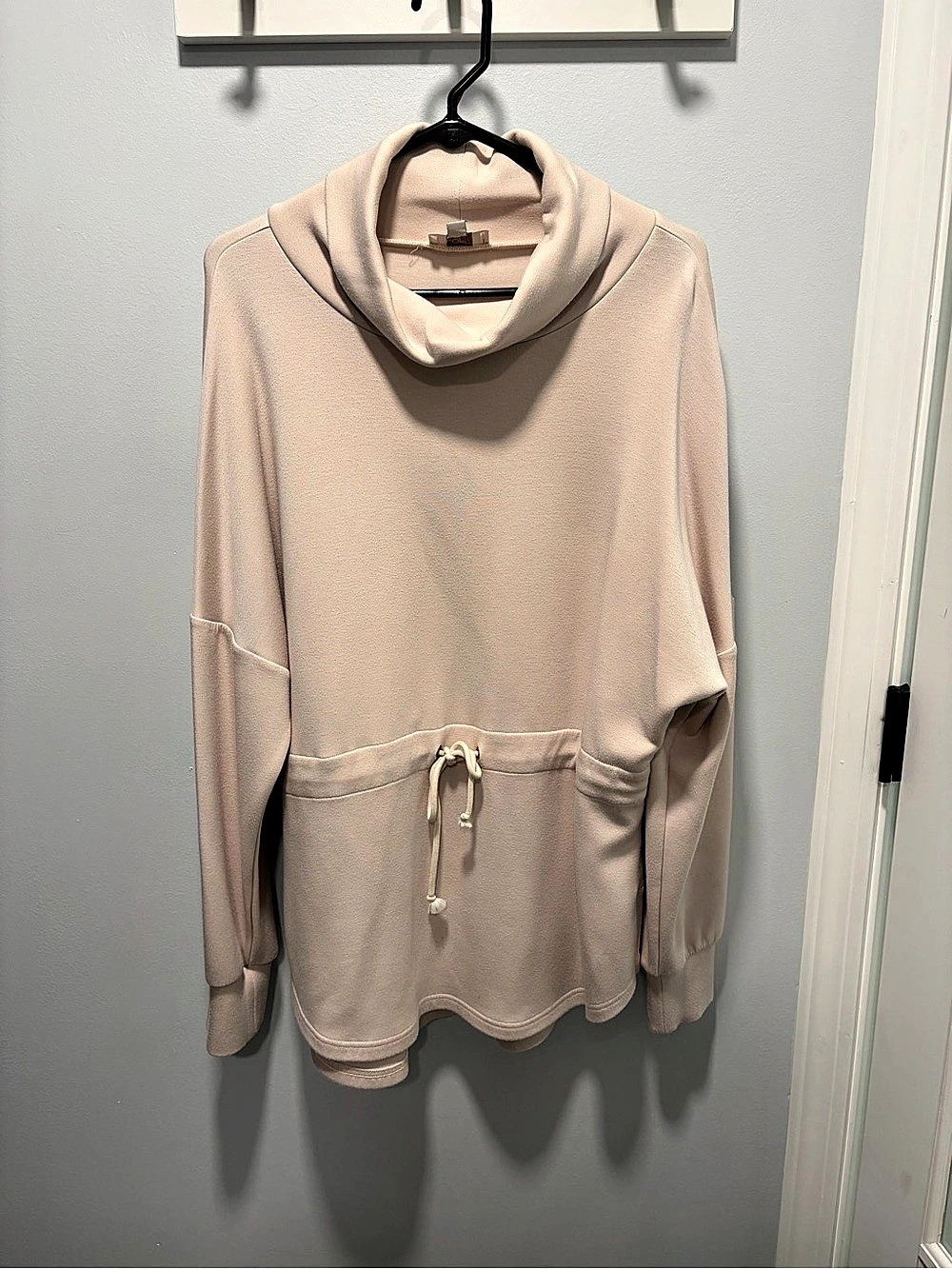 LOFT Cowl Neck Drawstring Top in Cream Size Large